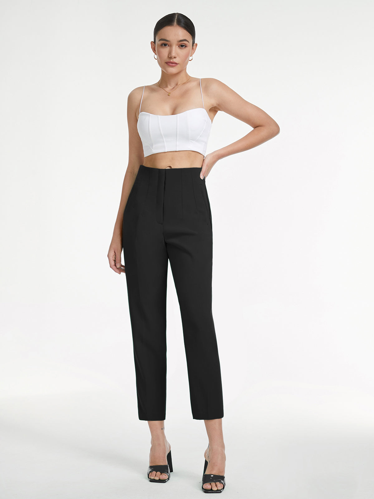 High Waisted Relaxed Fit Solid Colored Trousers