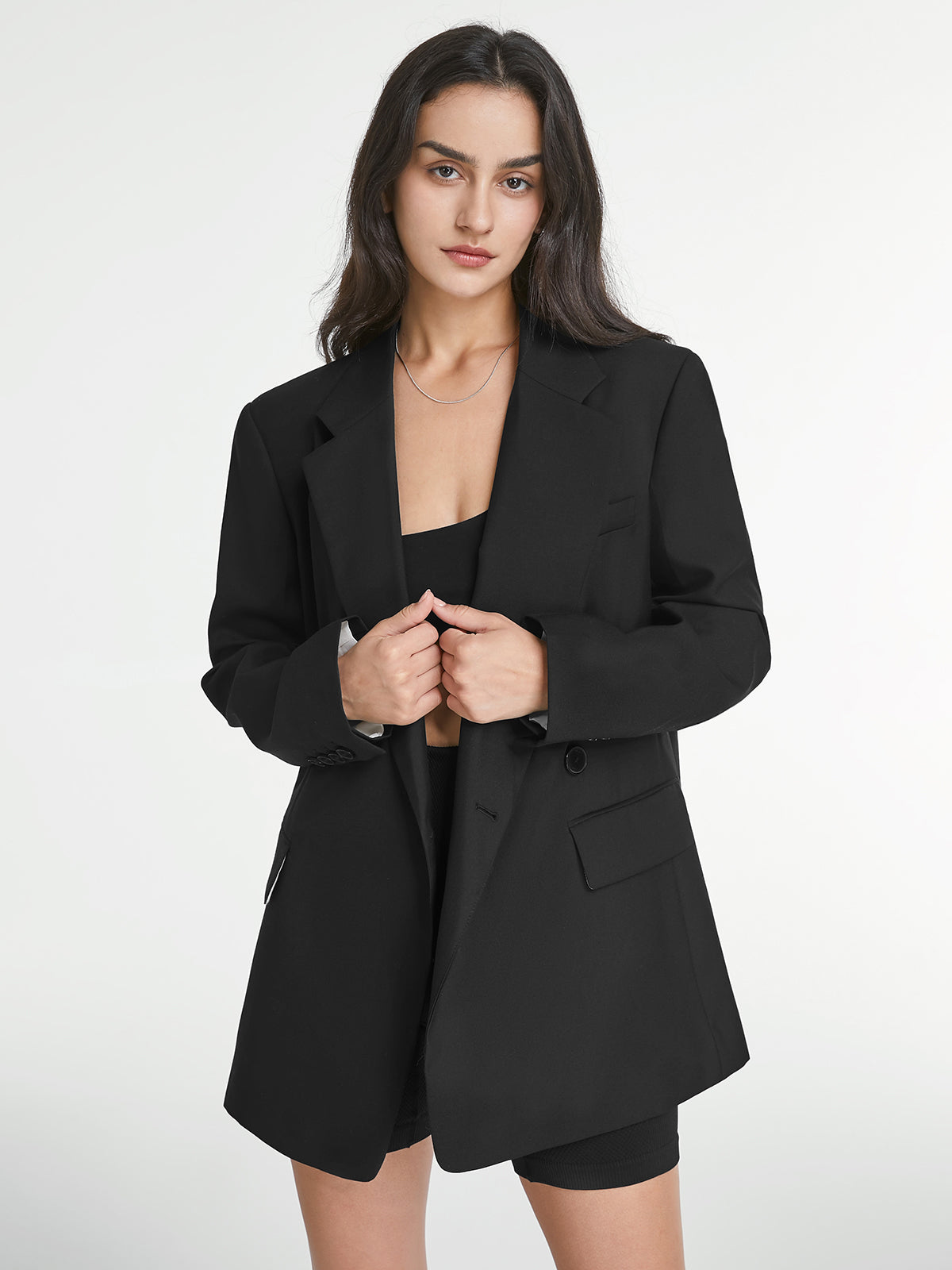 Single Button Double Breasted Notch Lapel Blazer