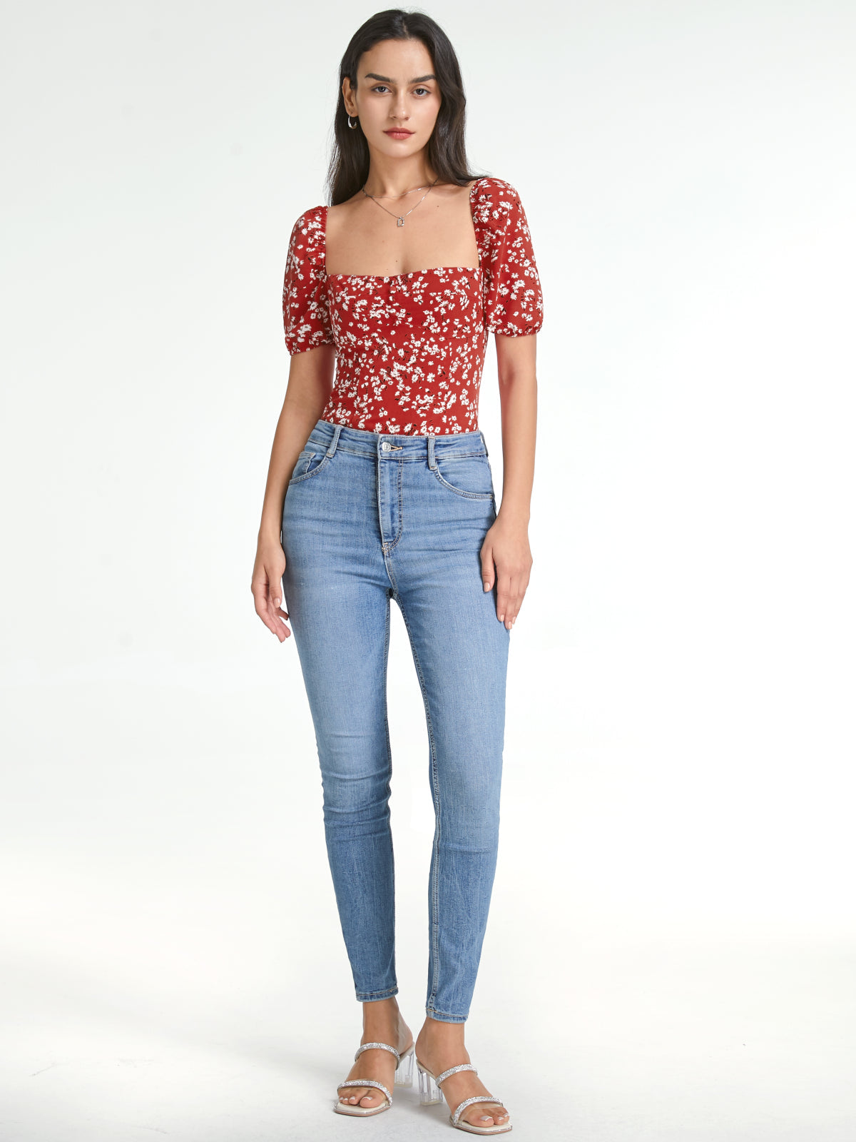 Square Neck Floral Love Short Sleeve Top