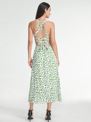 Square Neck Back Cross Strap Leaf Strap Dress