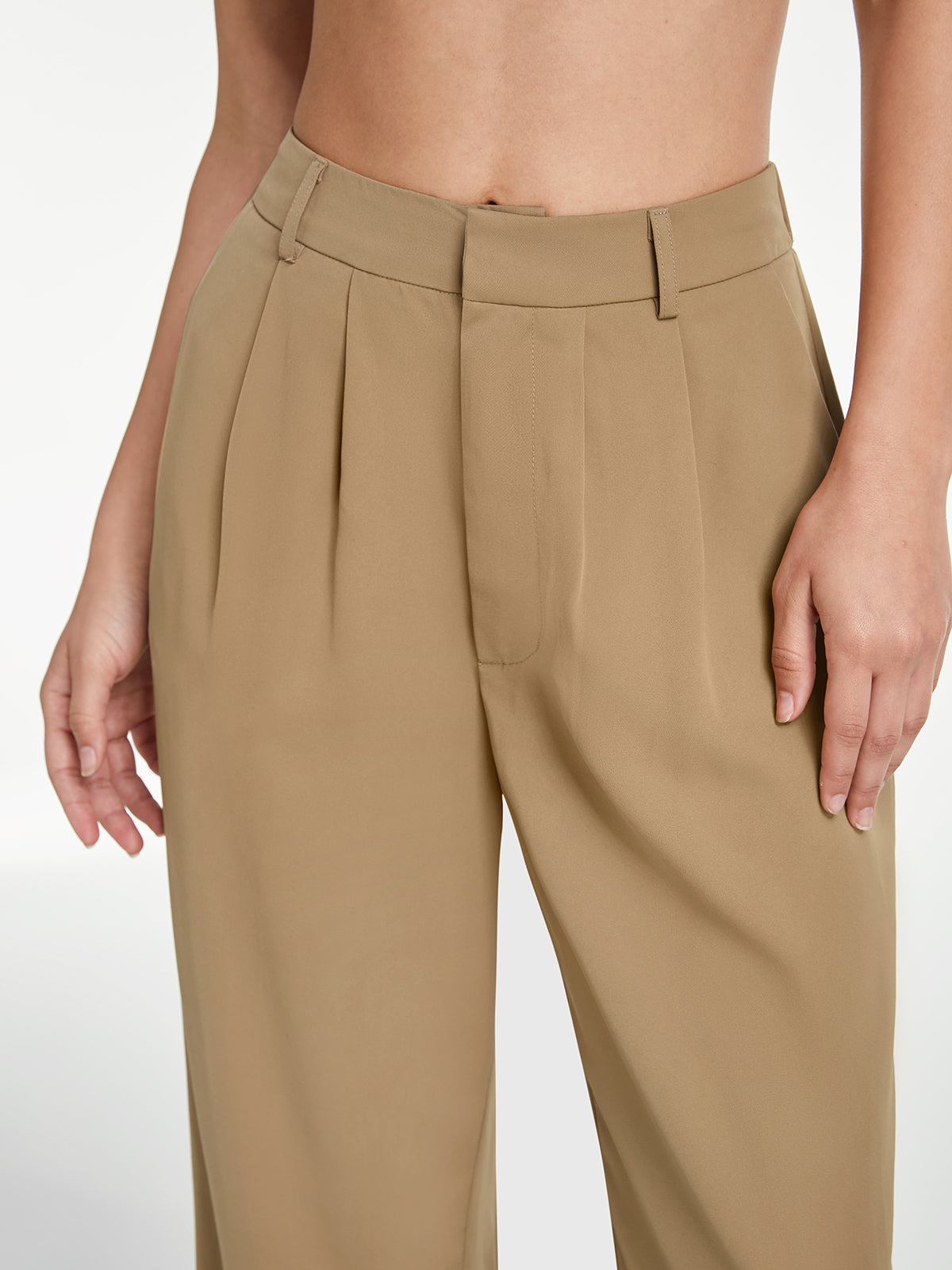 High Waisted Front Pleat Wide Leg Trousers