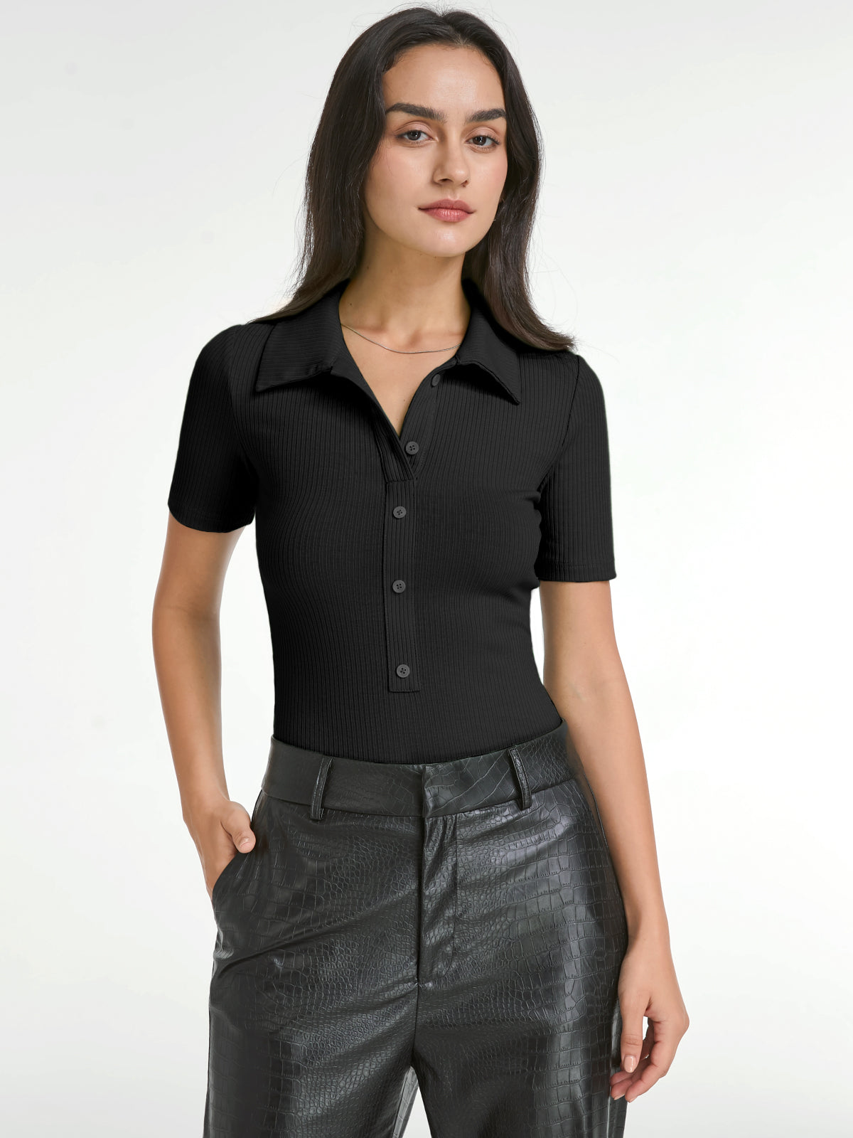 Short Sleeve Button Front Polo Bodysuit