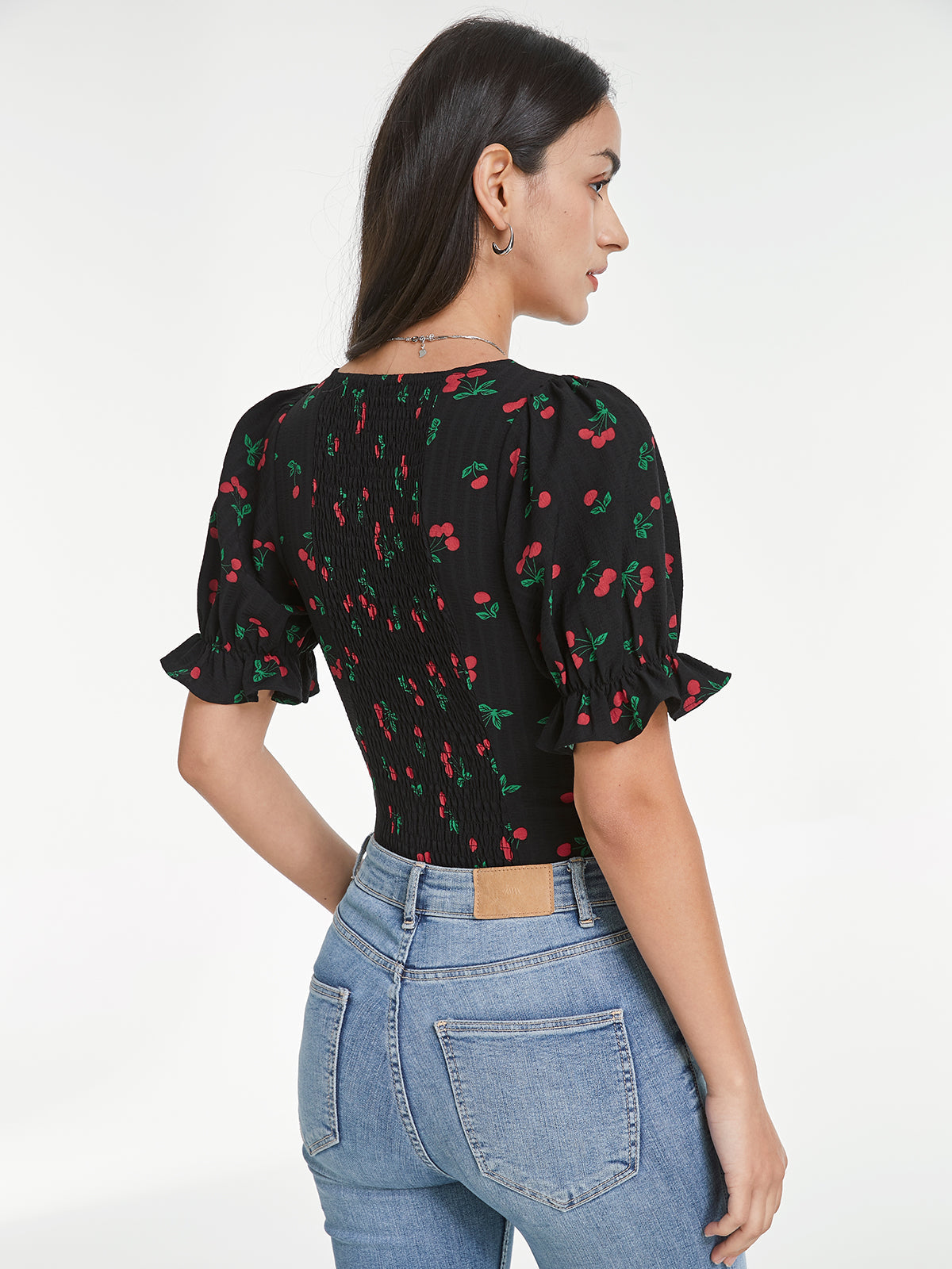 Sweetheart Puff Sleeve Cherry Contour Top