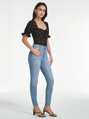 Sweetheart Puff Sleeve Cherry Contour Top