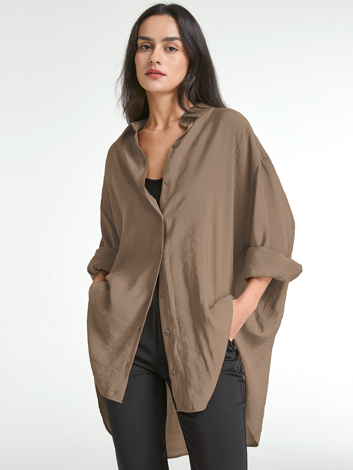 Drop Shoulder Oversized Button Up Shirt