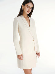 Tie Strap Solid Lapel Wrap Mini Blazer Dress