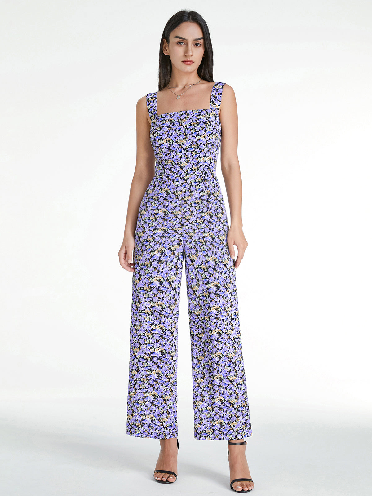 Square Neck Mauve Floral Tank Jumpsuit