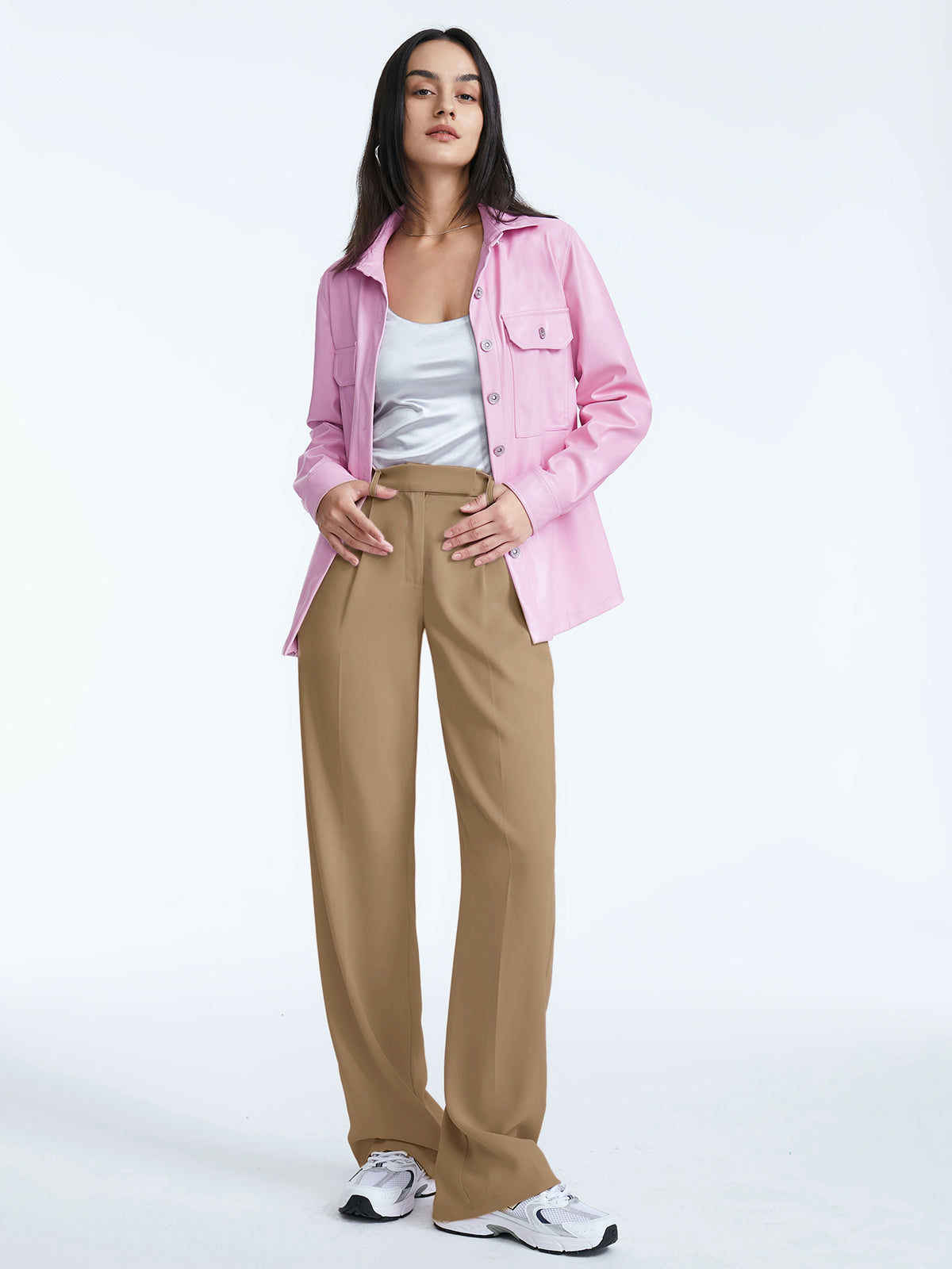 High Waisted Straight Leg Pleat Front Trousers