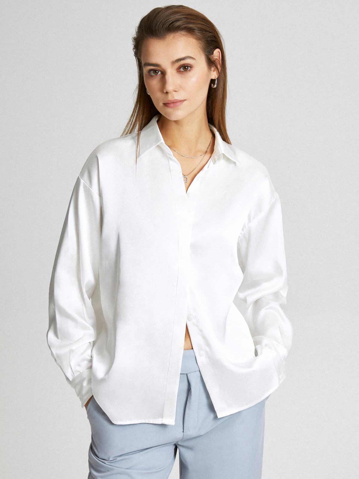 Casual Silk Oversized Collared Shirt