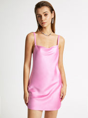 Cowl Neck Satin Mini Slip Dress