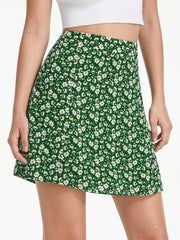 High Waisted Garden Floral Flowy Mini Skirt