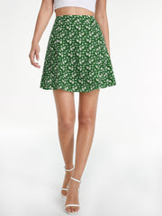 High Waisted Garden Floral Flowy Mini Skirt