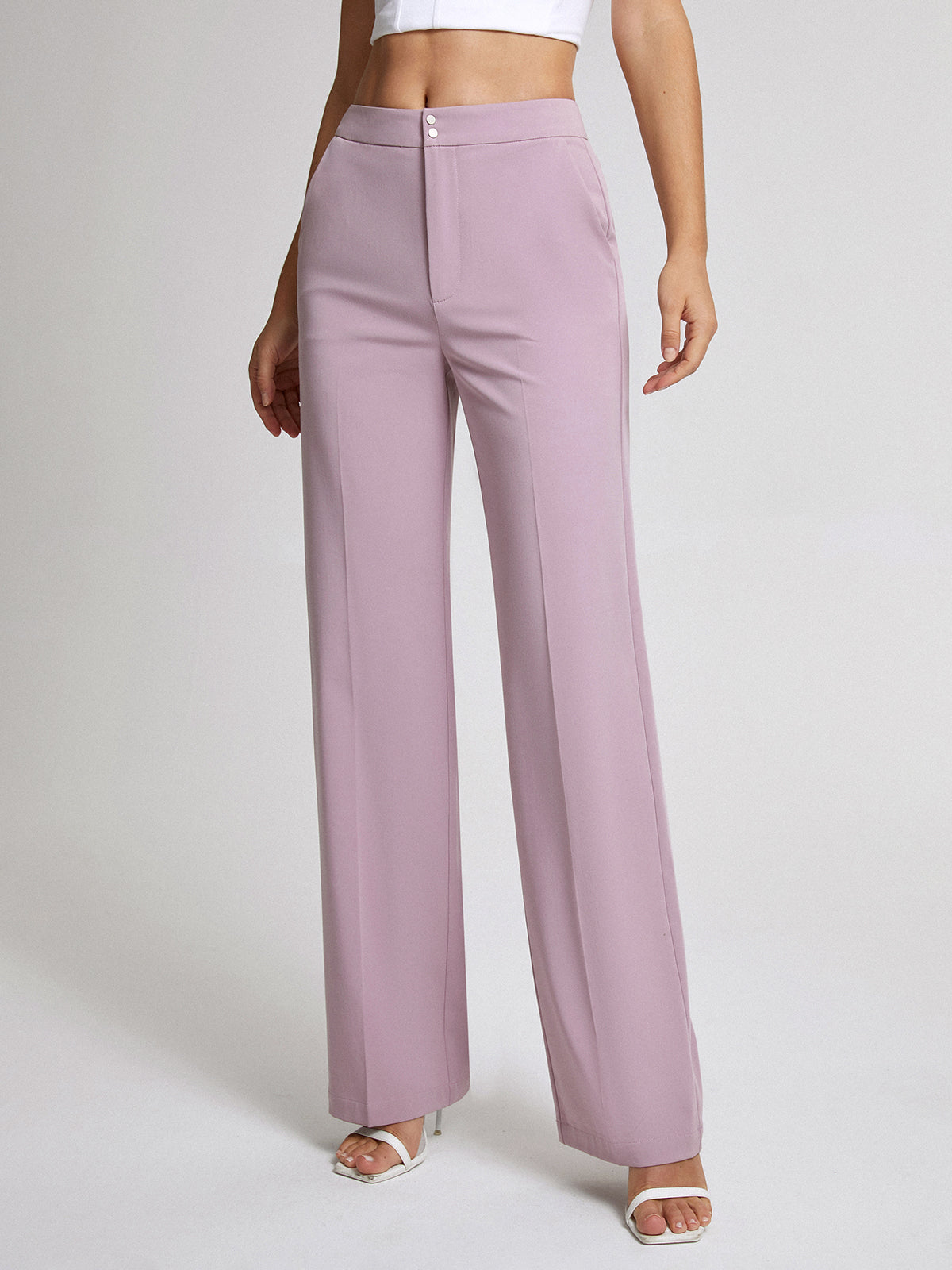 Mauve High Waisted Wide Leg Trousers