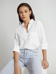 Drop Shoulder Relaxed Fit Linen Button Up Shirt