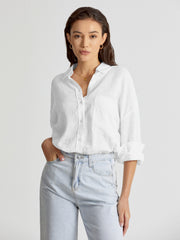 Drop Shoulder Relaxed Fit Linen Button Up Shirt