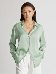 Satin Relaxed Fit Button Up Shirt