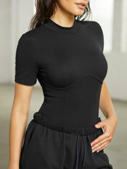 Mockneck Contour Corset Stretch T-Shirt