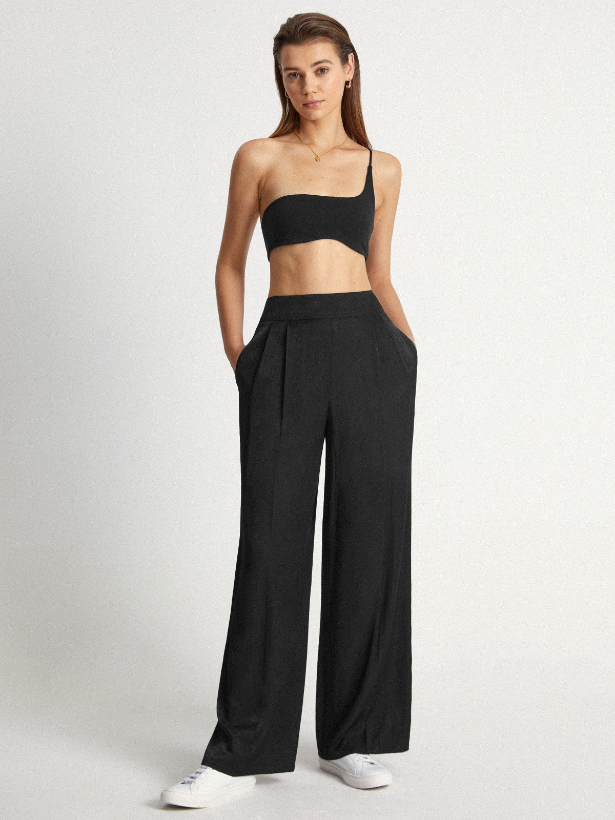 High Waisted Sleek Pleat Wide Leg Trousers