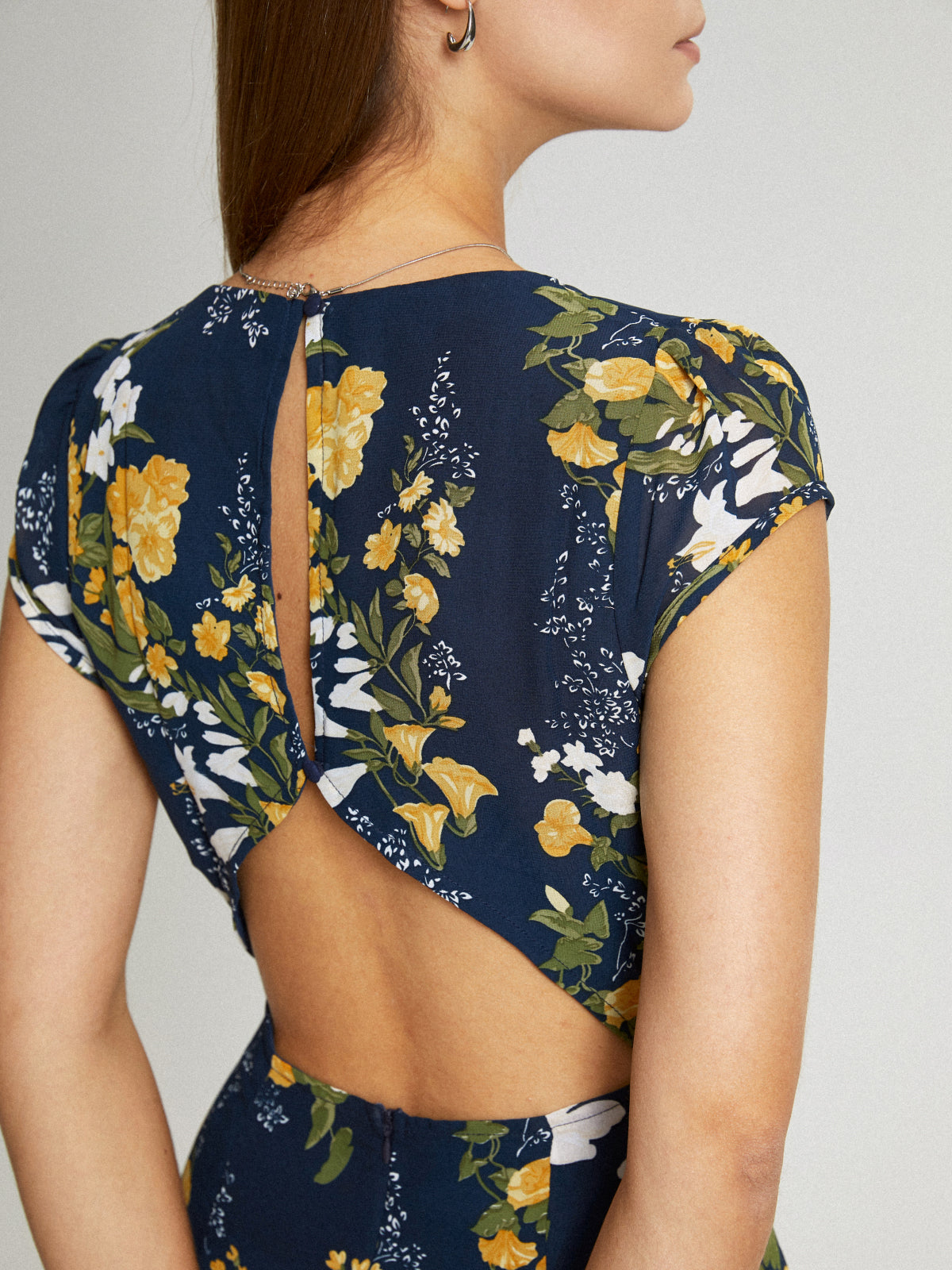 Cap Sleeve Island Floral Midi Slit Dress