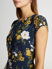 Cap Sleeve Island Floral Midi Slit Dress