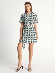 Kaleidoscope Button Up Short Sleeve Belt Tie Dress