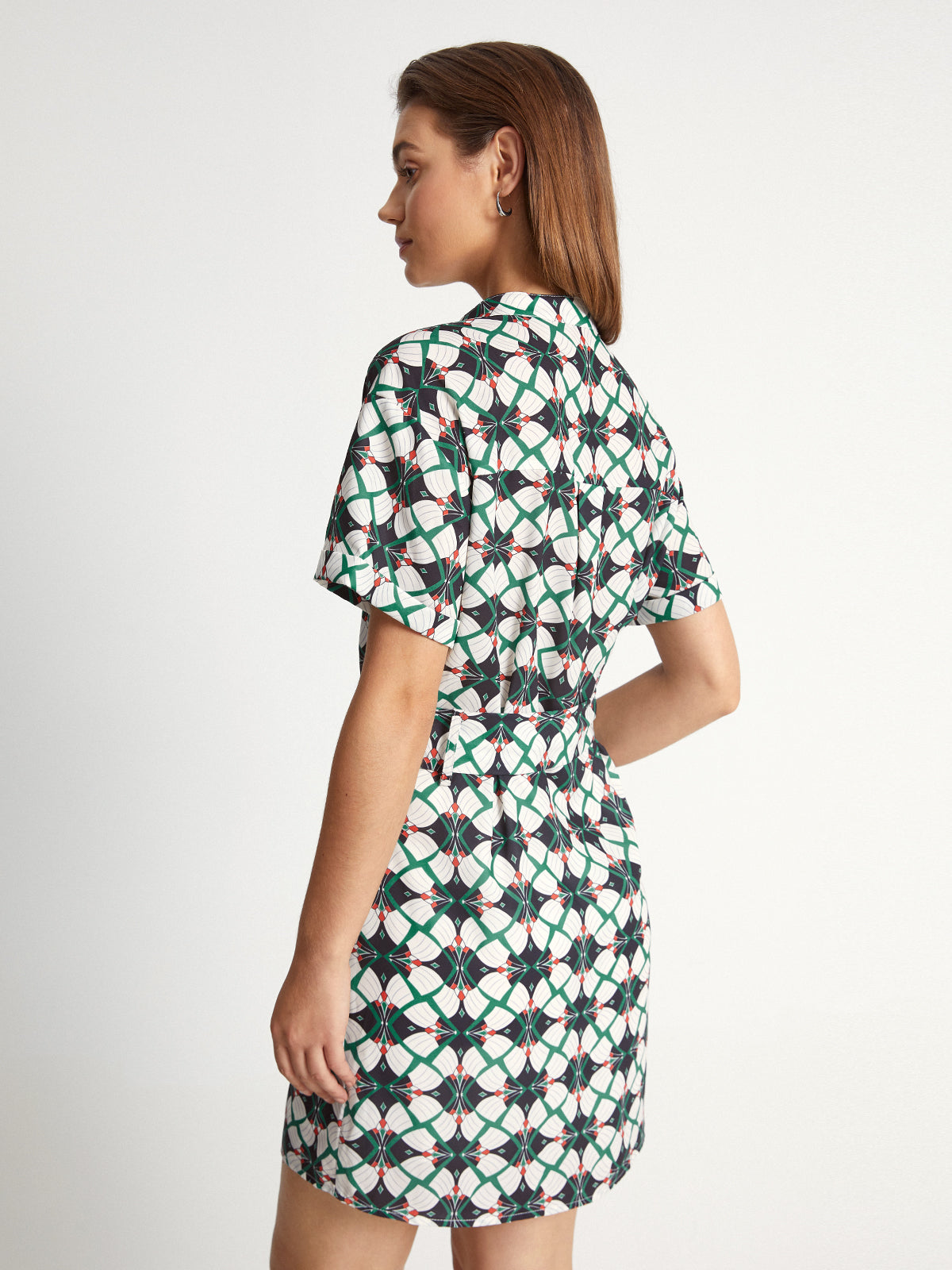 Kaleidoscope Button Up Short Sleeve Belt Tie Dress