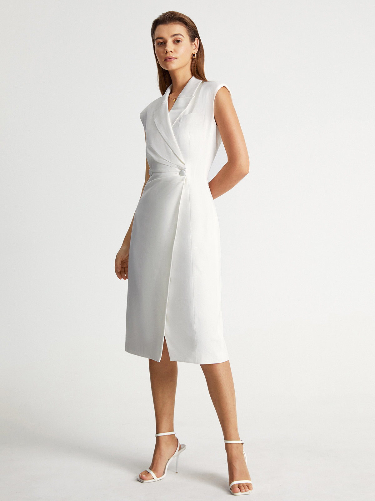 Sleeveless Wrap Lapel Midi Blazer Dress