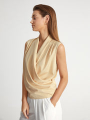 Sleeveless Shoulder Pleat Wrap Top