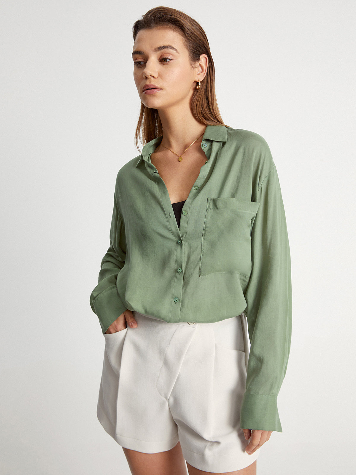 Relaxed Fit Long Button Up Dress Shirt