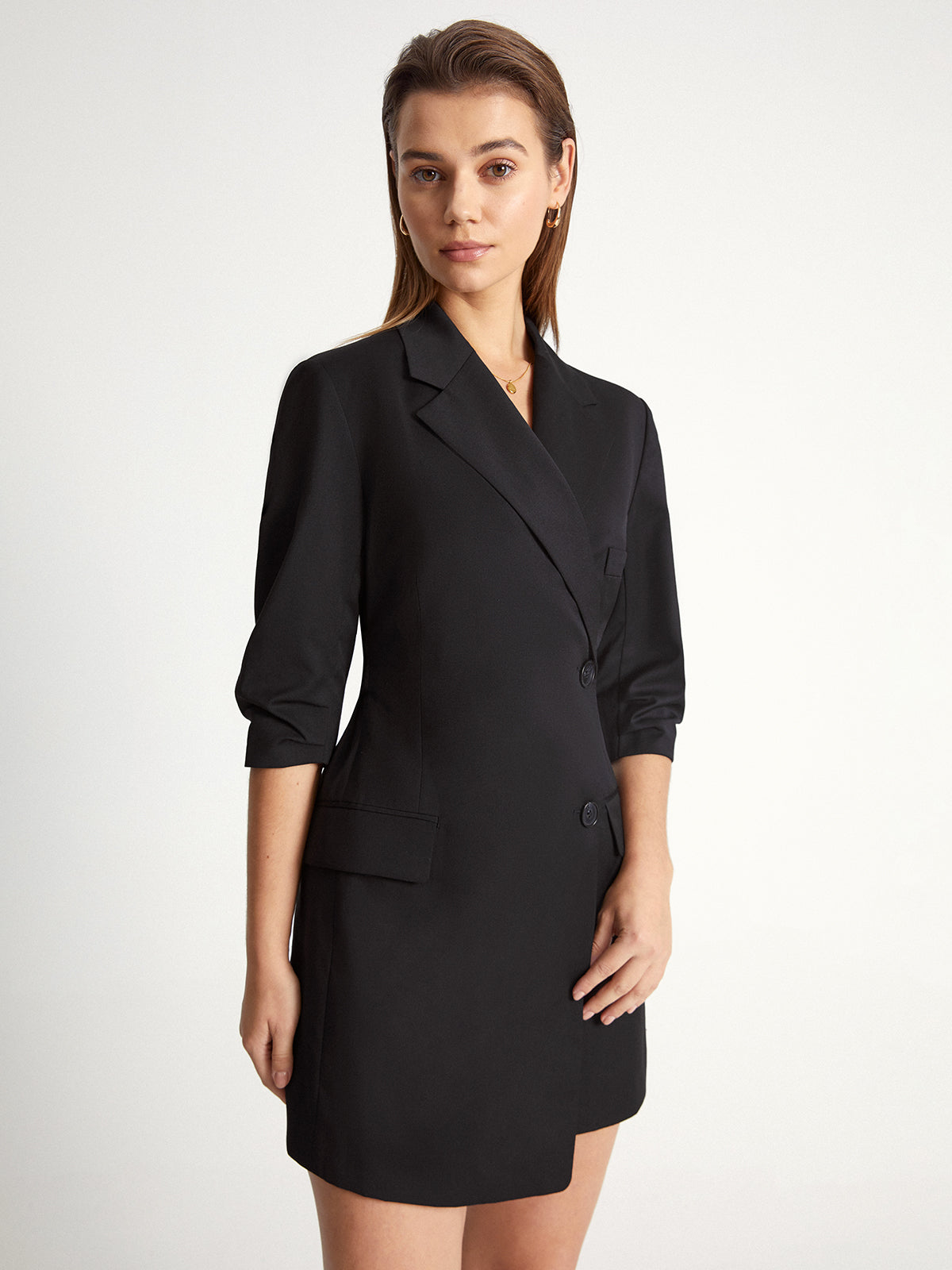 Double Breasted Quarter Sleeve Wrap Blazer Dress