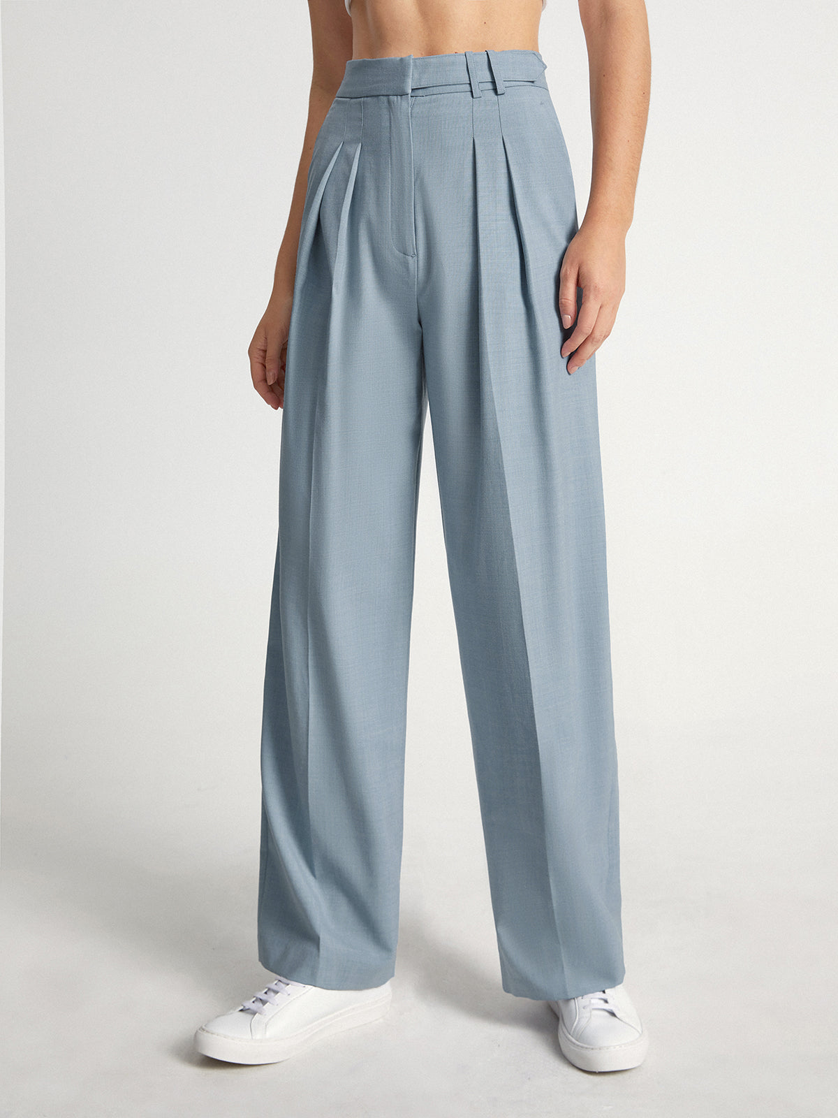 High Waisted Belt Slip Relaxed Fit Pleat Front Trousers