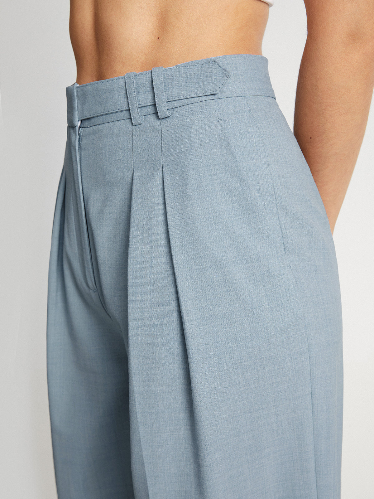 High Waisted Belt Slip Relaxed Fit Pleat Front Trousers