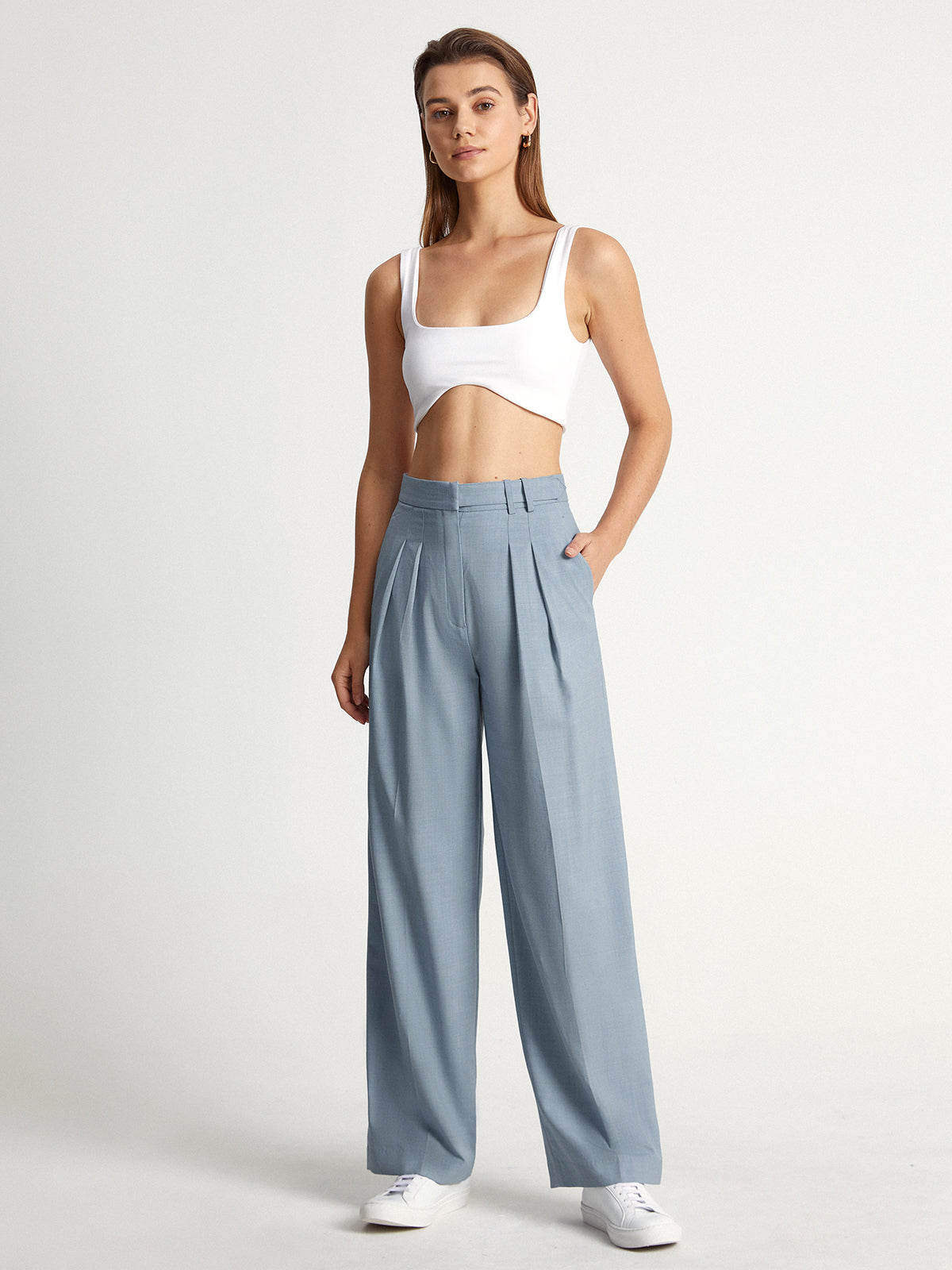 High Waisted Belt Slip Relaxed Fit Pleat Front Trousers