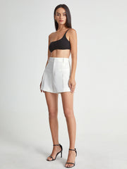 High Waisted Coin Pocket Mid Thigh Trouser Shorts