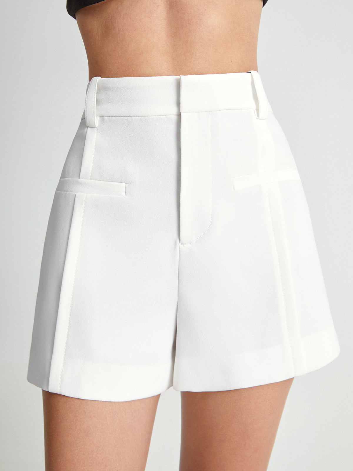 High Waisted Coin Pocket Mid Thigh Trouser Shorts