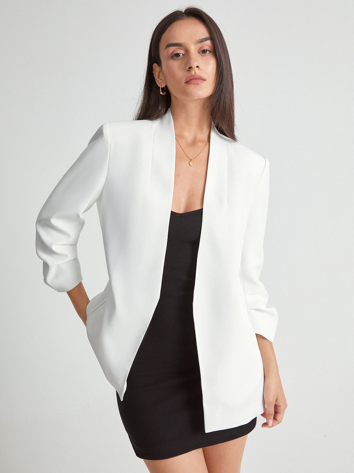 Structured Solid Colored Blazer Without Lapels