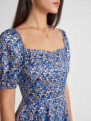 Flower Mosaic Short Puff Sleeve Mini Sun Dress