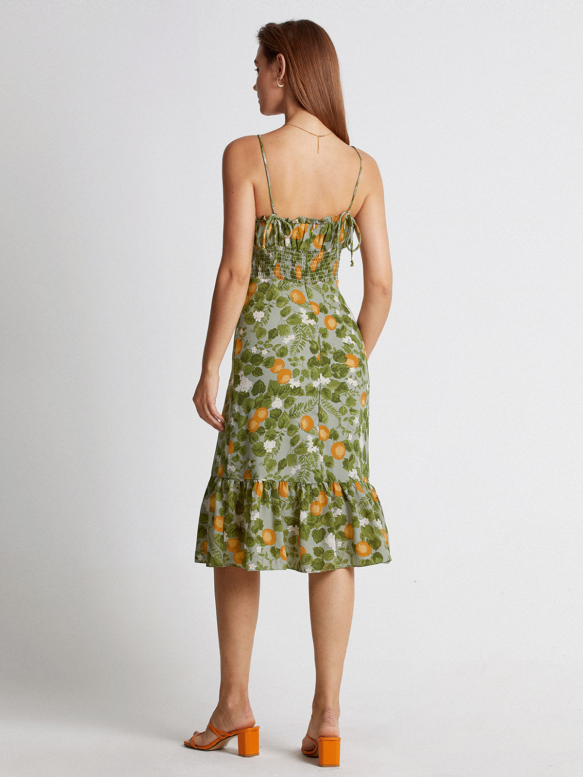 Ruffle Hem Valencia Orange Midi Strap Dress