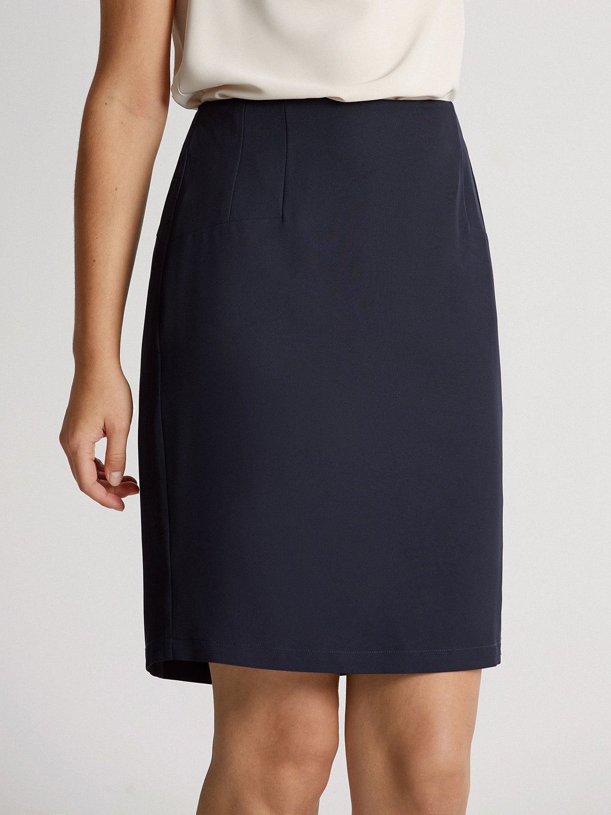 High Waisted Solid Colored Pencil Midi Skirt