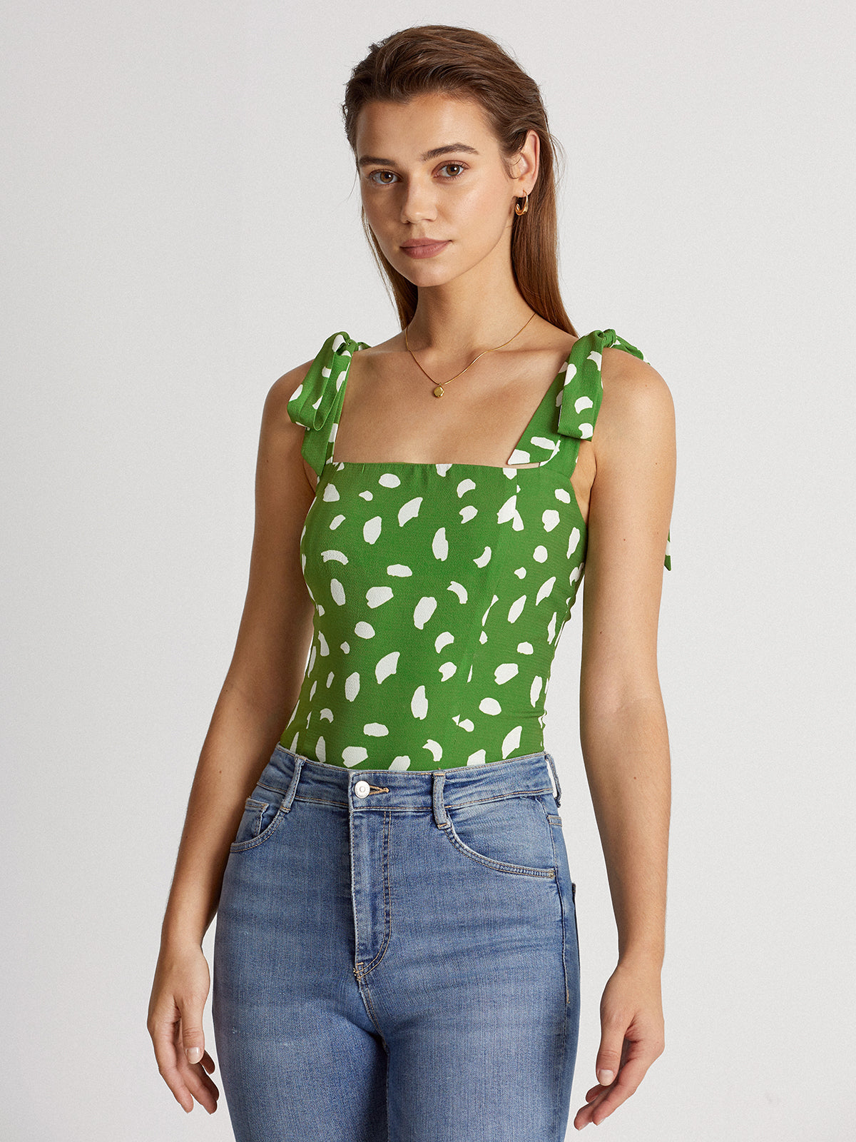 Petals Print Zip Up Square Neck Top