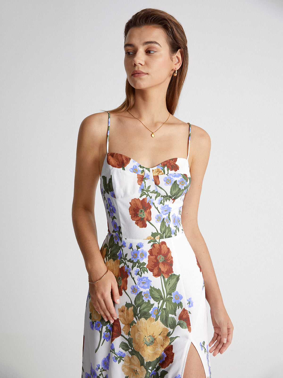 Poppy Floral Slit Strap Midi Dress