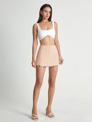 High Waisted Trouser Shorts With Front Skirt Overlay