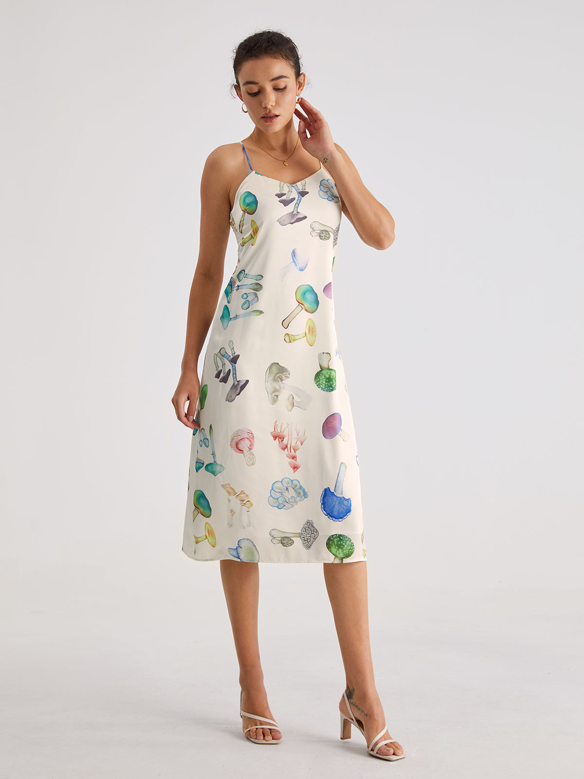 Sweetheart Mushroom Variety Midi Strap Dress