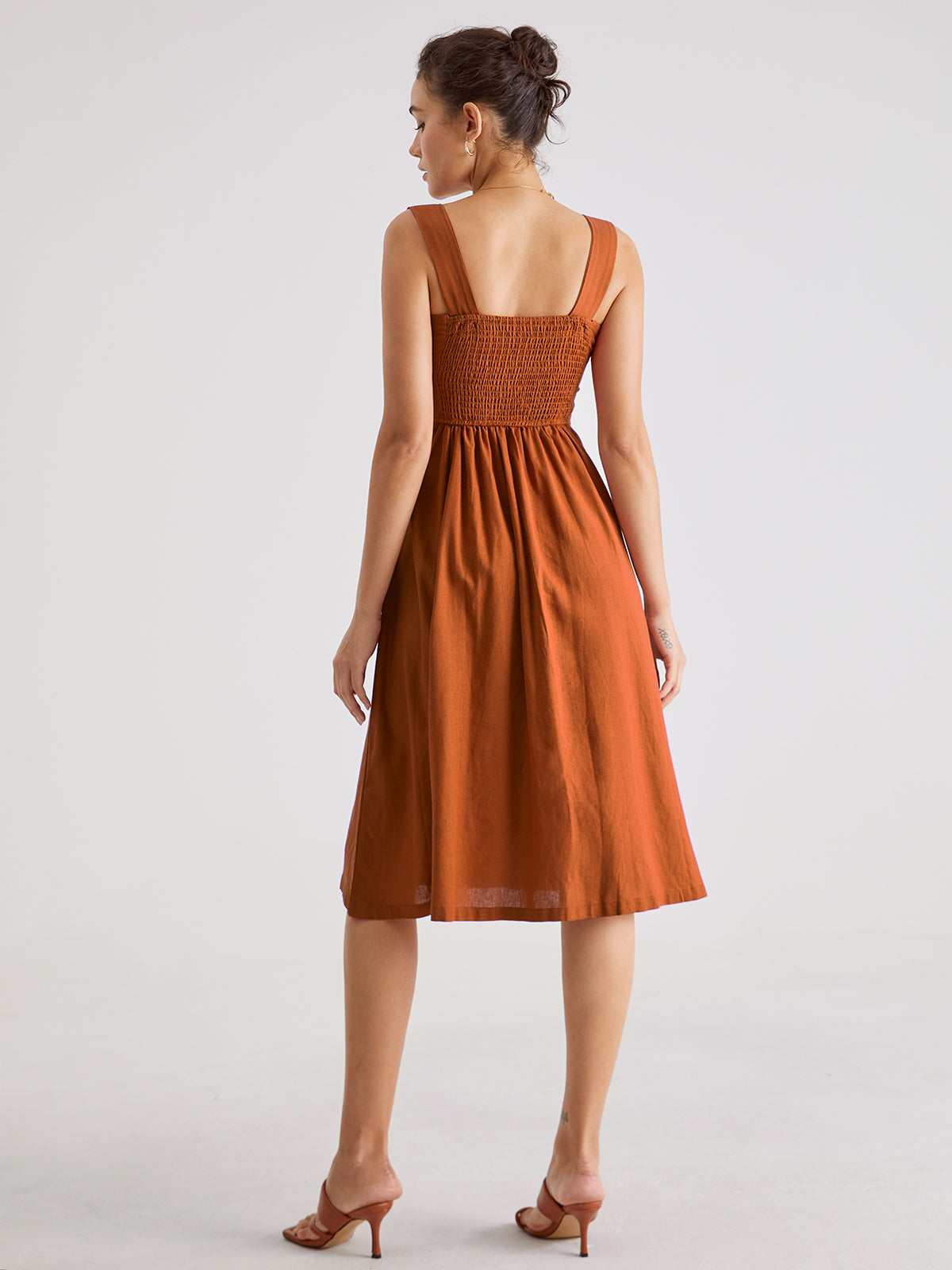 Square Neck A Line Pleat Strap Dress