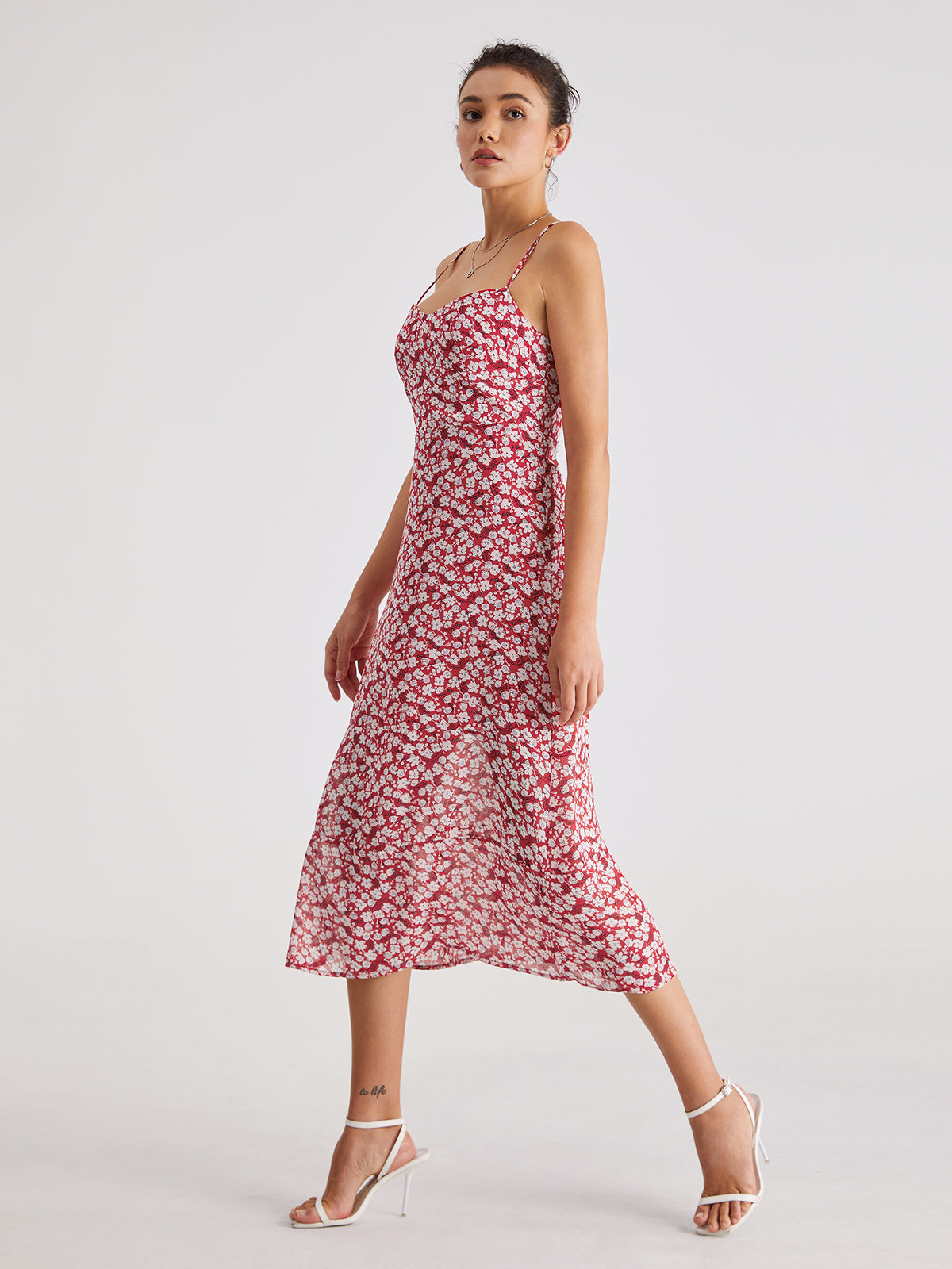 Sweetheart Floral Midi Strap Dress