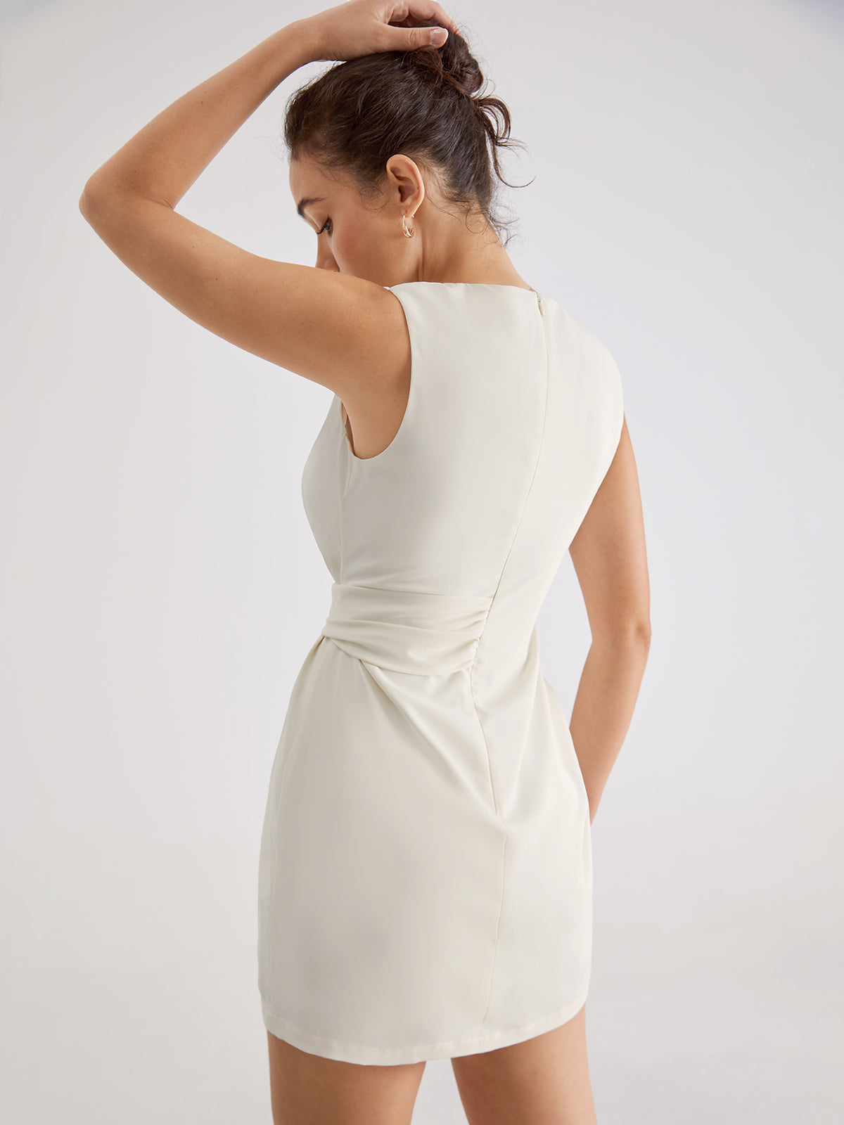 Sleeveless Wrap Pleat Mini Stretch Dress