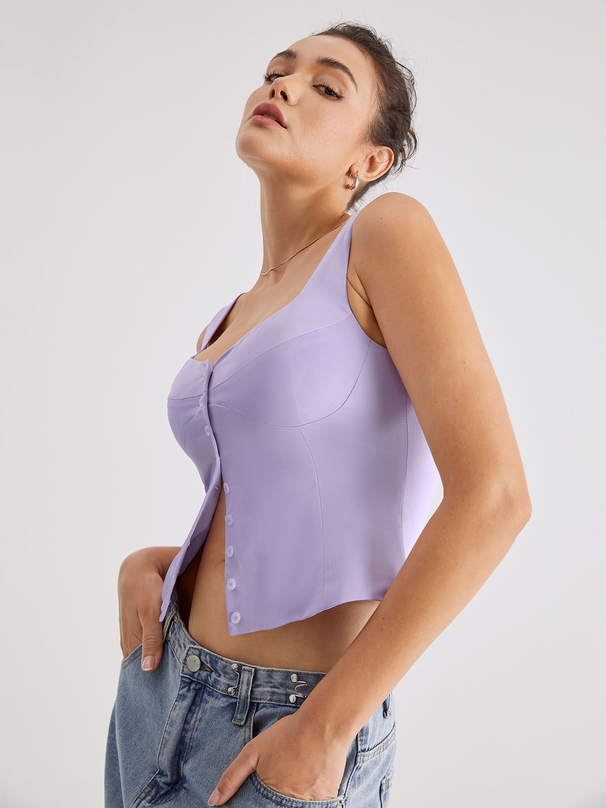 Mauve Button Front Contour Sleeveless Top