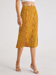 High Waisted Floral Mosaic Midi Skirt