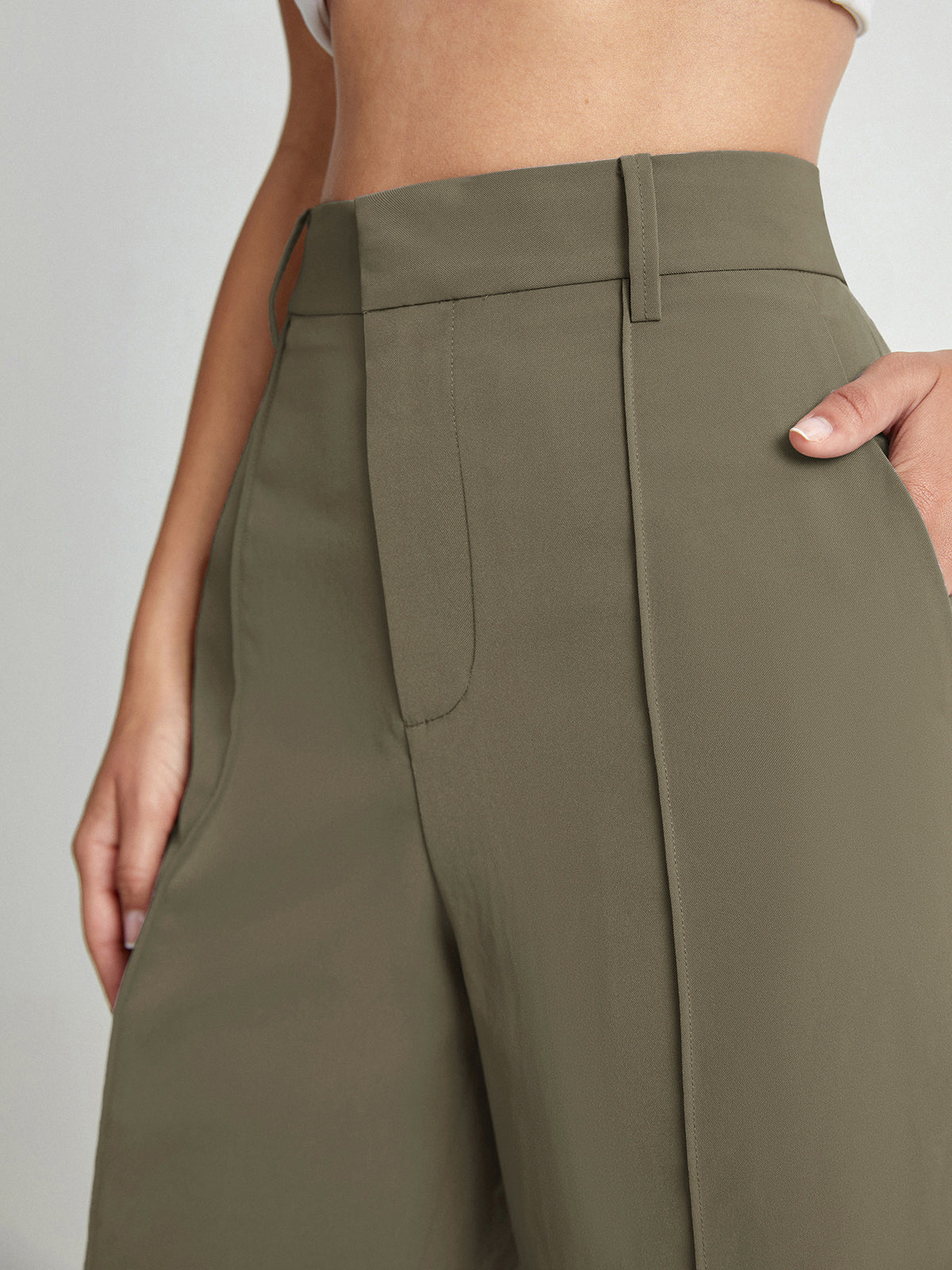 High Waisted Knee Length Trouser Shorts