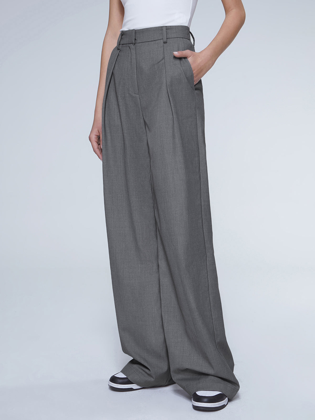 Oversized High Waisted Pleat Front Trousers